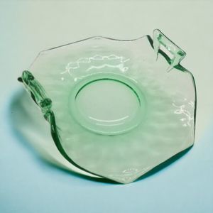 Vintage Depression Green Glass Dish Circa 1940 Square Handles Curved Candy